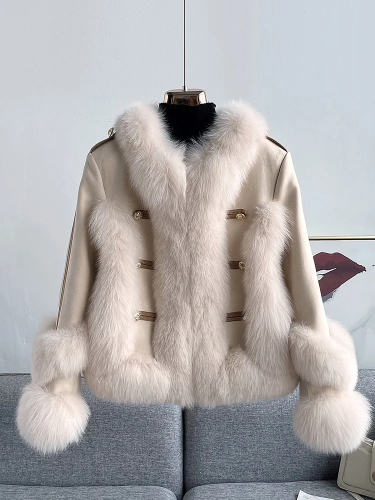 Full Leather Fox Fur Fur Coat Women's Stitching Suede Parka Winter New Small Young