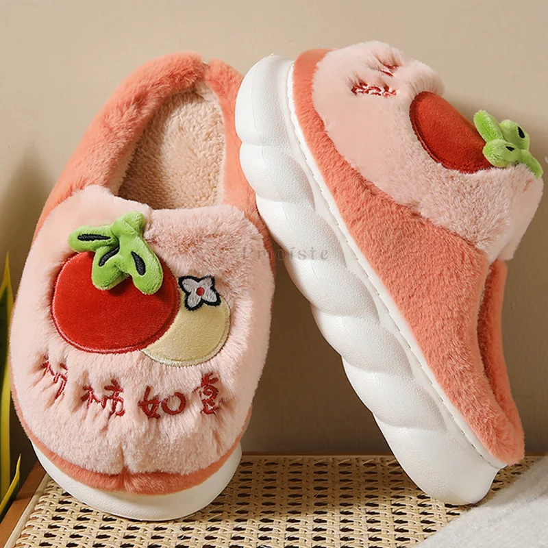 Cute Strawberry Women Home Slippers Lovely Fruit Thick Sole Shoes for Female Indoor Slipper with Fur Woman Casual Slippers House