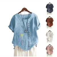 women fashion round collar short sleeve top casual flower print t shirt ladies summer loose blouses plus size tops