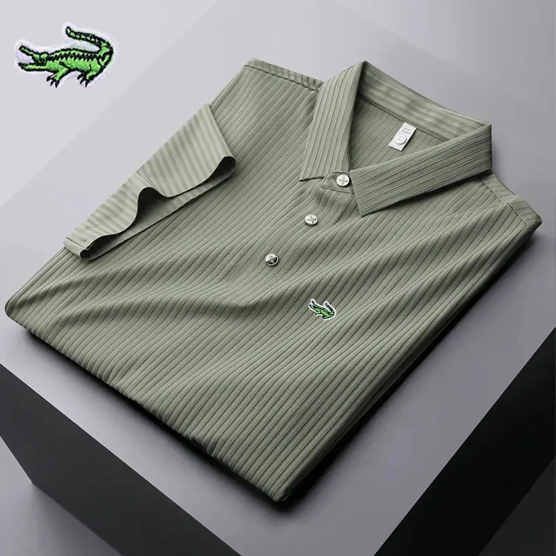 

Мужская хлопковая рубашка-поло с вышивкой, в полоску