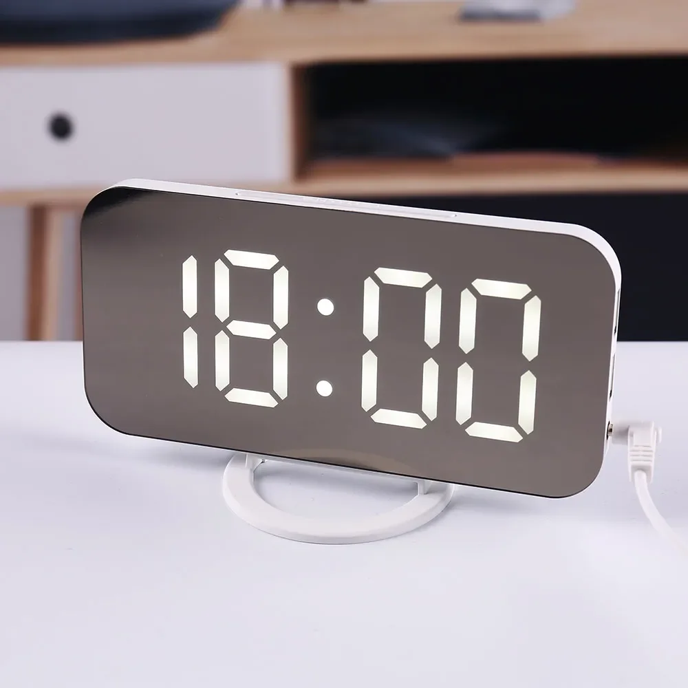 

NEW Alarm Clock Digital Electronic Smart LED Mirror Snooze Table 2 USB Output Ports Phone Charging Auto Adjustable Light Wall Wa