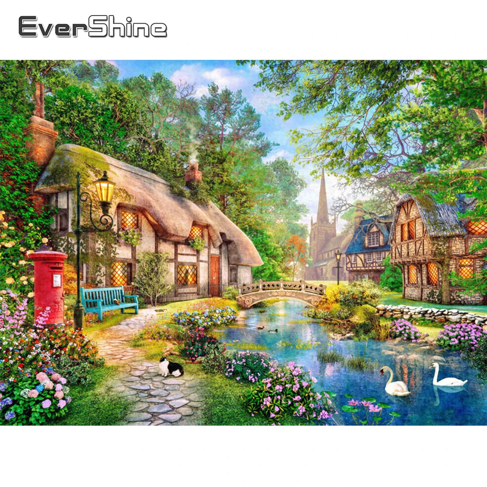 

EverShine 5д алмазная вышивка дом картина из страз алмазная мозаика сад полная площадь живопись пейзаж хобби ручной работы