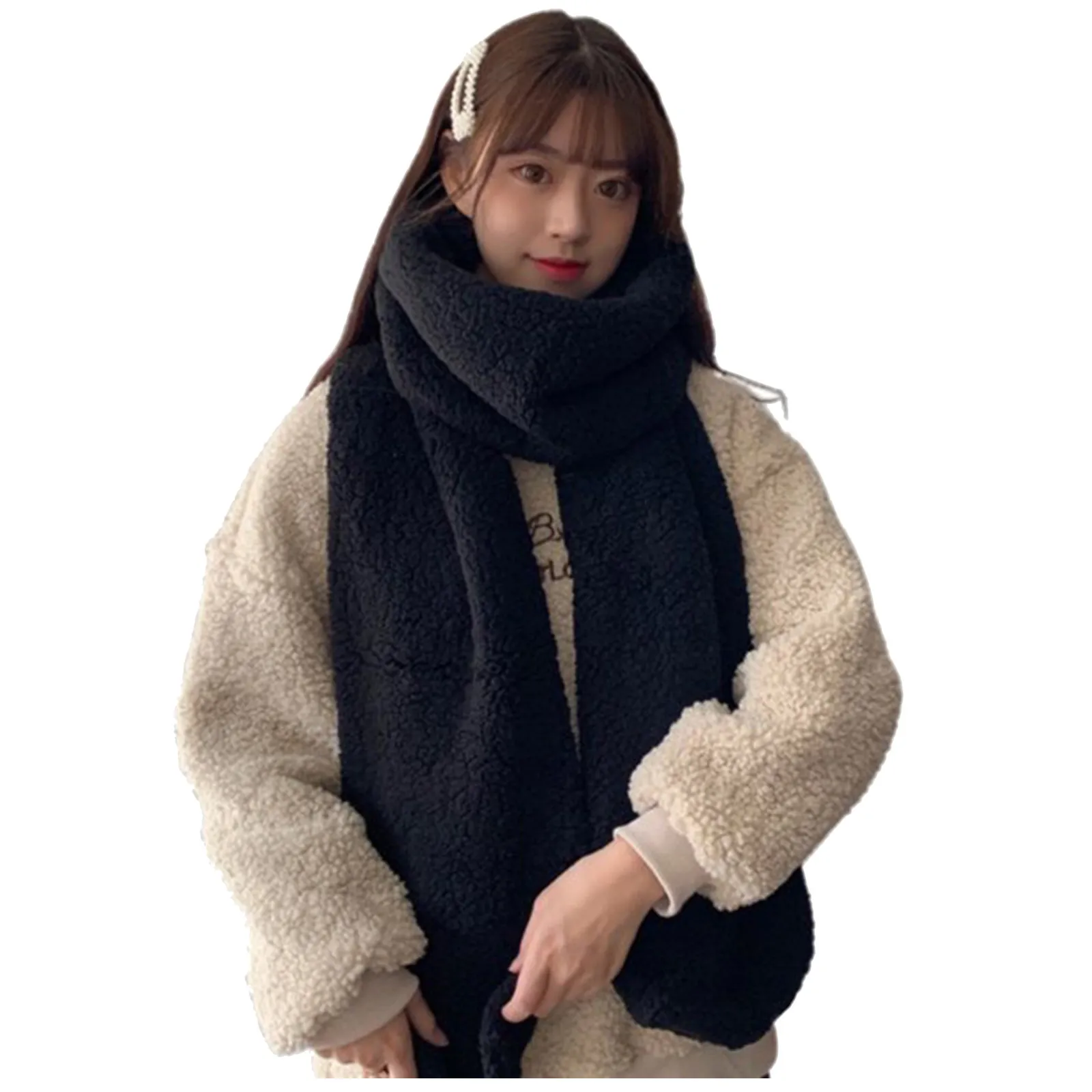 

Теплый осенне-зимний утолщенный шарф из овечьей шерсти женский милый плюшевый теплый японский однотонный плотный шарф