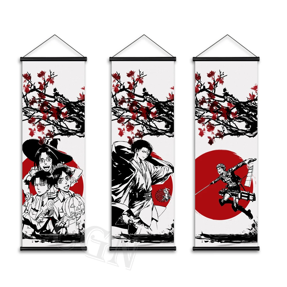 

Japanese Style Picture Attack on Titan Canvas Paintings Levi Posters Eren Hanging Scroll Art Wall Prints Home Cuadros Decorative