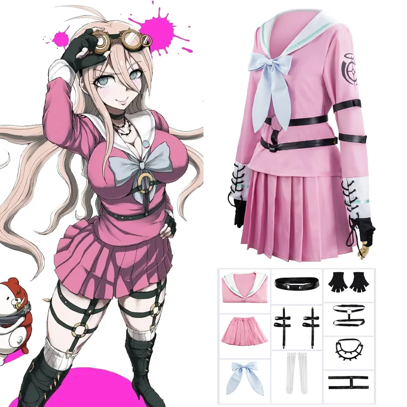 

Mou Iruma Cosplay Anime Danganronpa V3 Costumes Wig Girls Dress Sailor Suit Skirt Goggles Full See Halloween Costumes