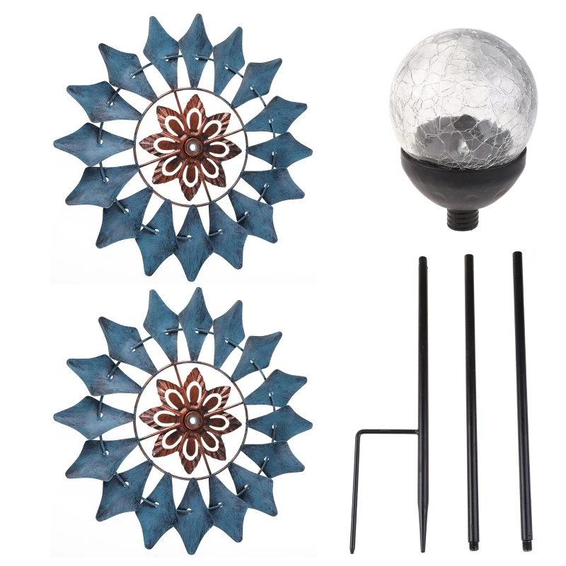 

Wind Spinner Garden Decoration Metal Solar Powered Stake for Outdoor Patio Yard Pathway Decorations Wrought Iron Crafts K0AA