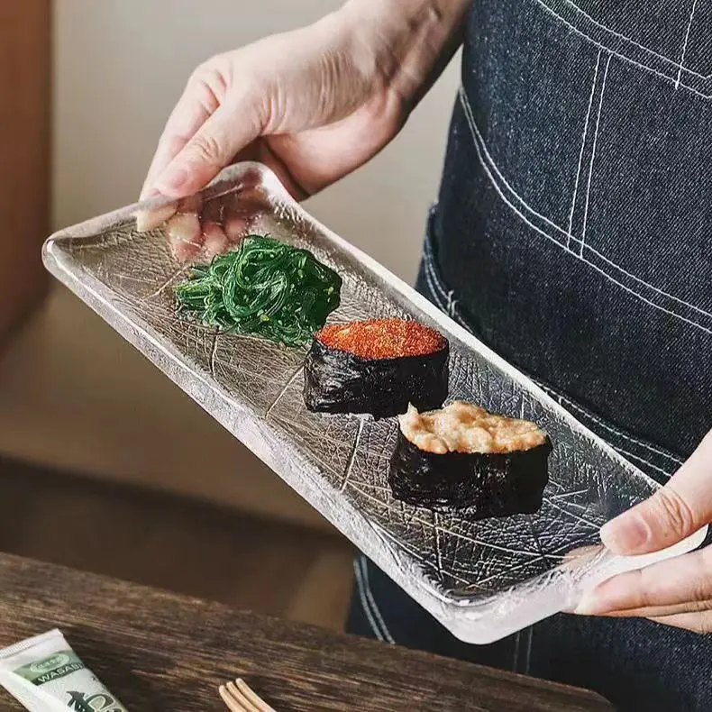 Японская Длинная Прозрачная Стеклянная Сервировочная Тарелка Суши Рисовая