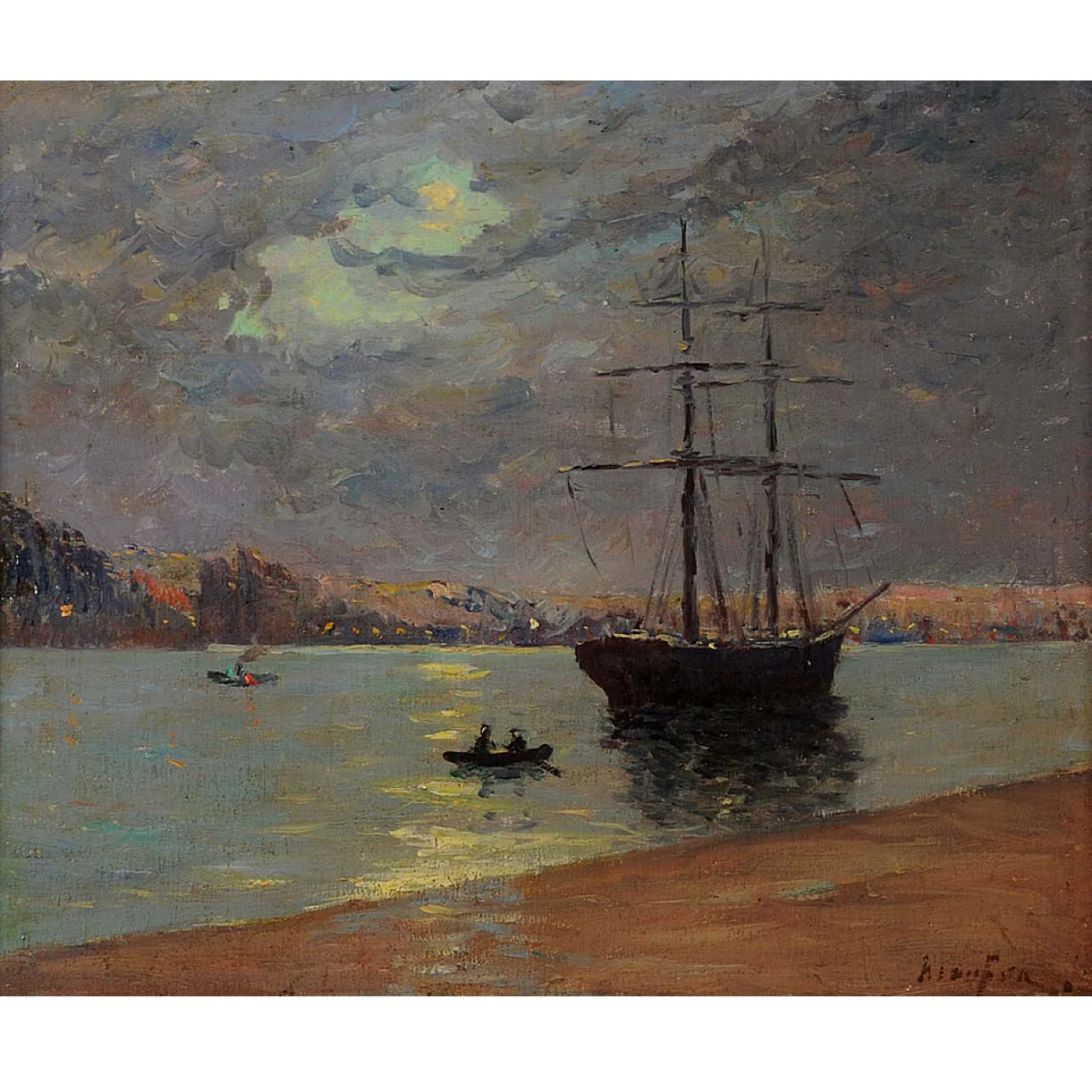 

Hand painted high quality reproduction of Evening fog over Nantes by Maxime Maufra Impression landscape oil painting Home decor