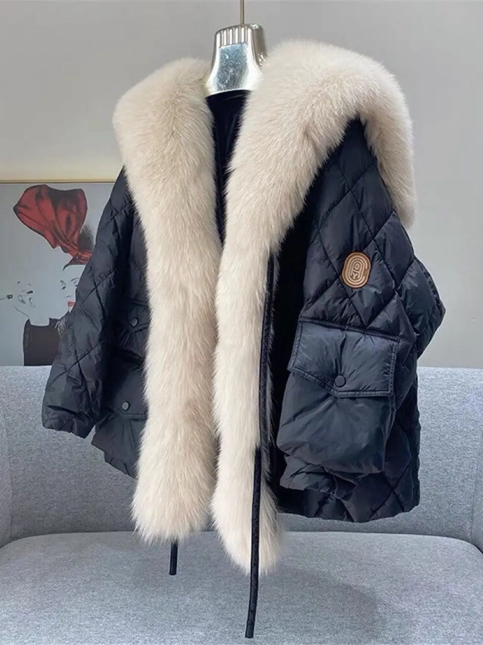 Женское пуховое пальто роскошная пуховая куртка с воротником из искусственного