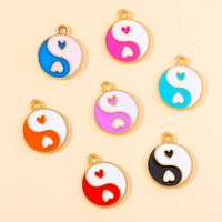 20pcs 7 color enamel vintage love heart yin yang tai chi bagua charm round alloy pendant for diy necklace earring jewelry making