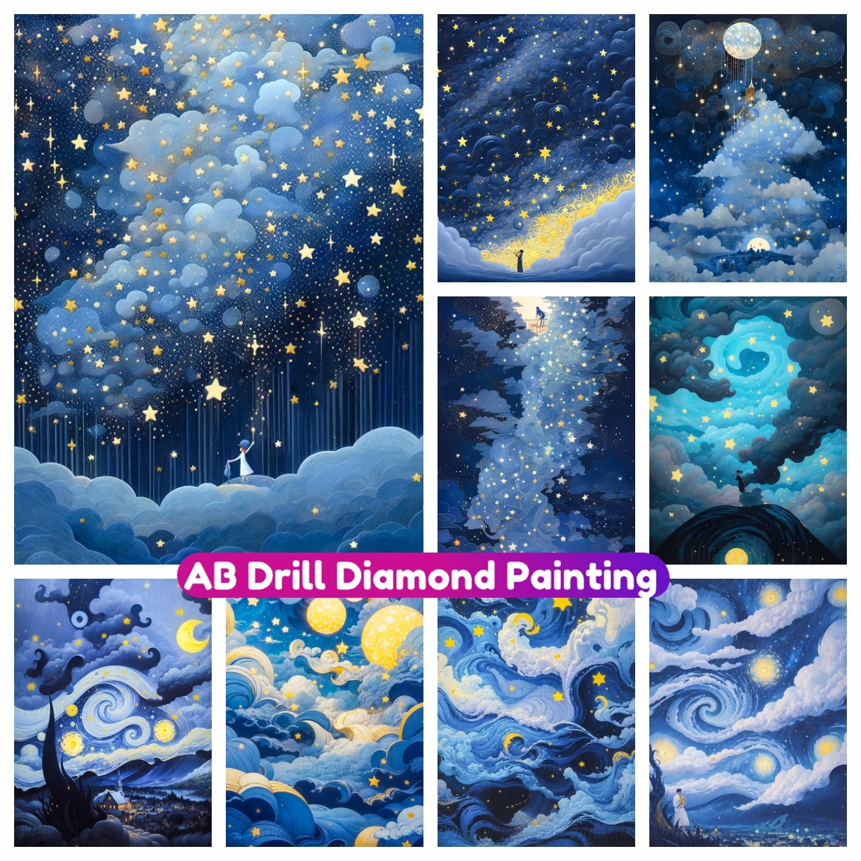 

Starry Night Sky AB Diamond Painting Full Square Round Mosaic Embroidery Stars and Moon Art Cross Stitch Kit Home Decor Gift