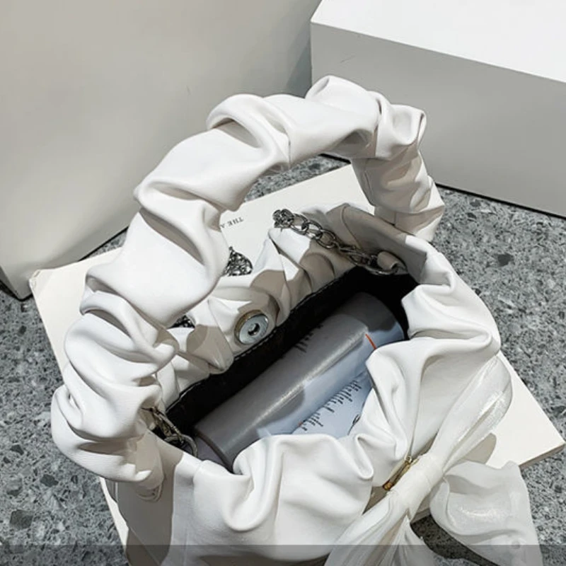 Плиссированные мини-сумки для женщин милая Наплечная Сумка принцессы с бантом