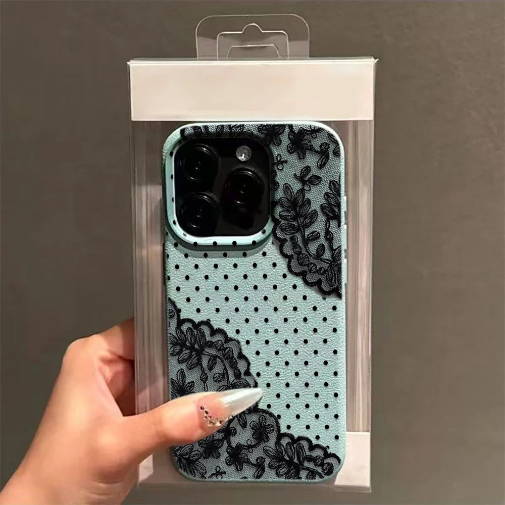 Фото Чехол для телефона iPhone 11 14 17 15 13 16 12 Plus Pro Air, черный, кружевной, в горошек, элегантный, с защитой от падений, устойчивый к царапинам, прозрачный №1