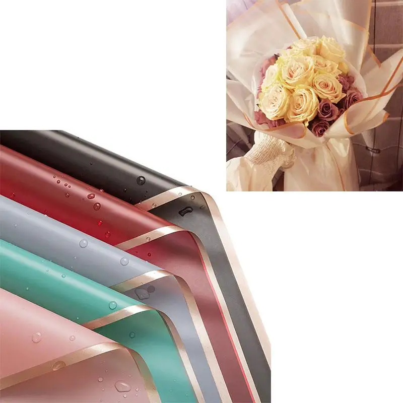 

20pcs Flower Wrapping Paper Golden Border Rose Korean Style Half Transparent DIY Craft Paper Gift Packing Material Party Decor