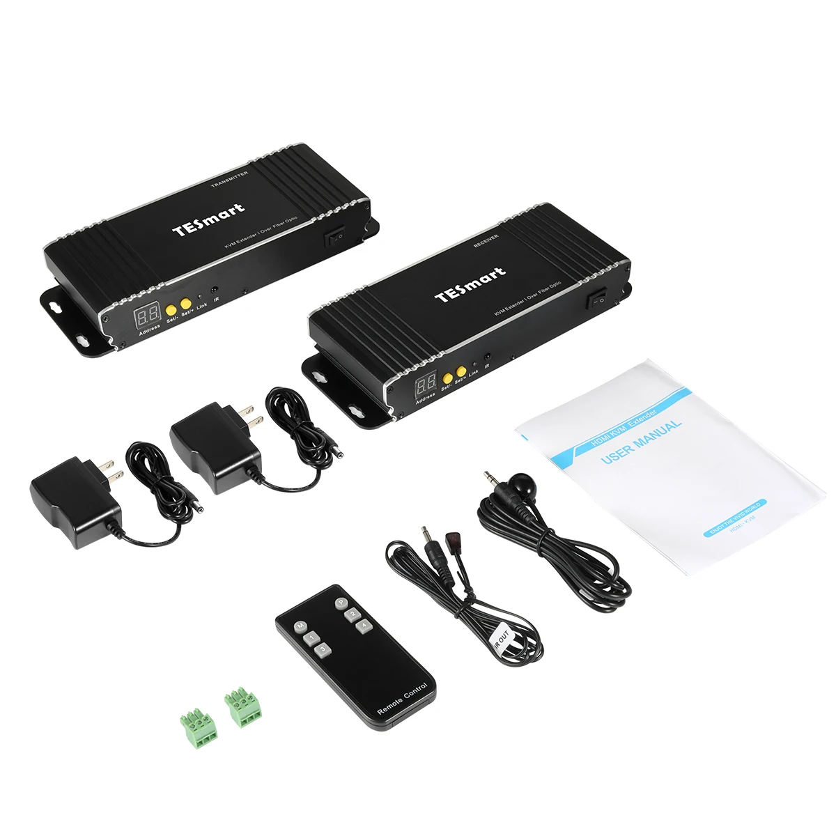 

TESmart ODM HDMI Splitter Extender 20 KM RS232 IR signal pass through up to 3840*2160@30Hz KVM Extender over Fiber optic cable