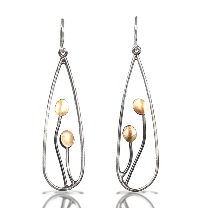 

Personality Simple Drop Shape Metal Flower Earrings Charming Ladies Long Two Tone Pendant Earrings Women Party Gifts