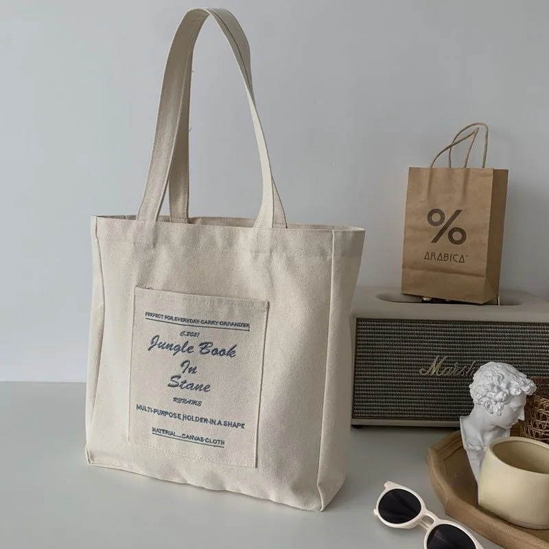 

Women Canvas Shoulder Bag Jungle Book Printing Ladies Casual Handbag Tote Bag Large Capacity Cotton Reusable Shopping Beach Bag