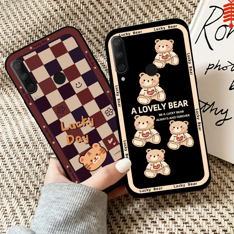 

Cartoon Cute Bear For Huawei Honor 9X 8X Pro For Honor 10X Lite Phone Case TPU Back Liquid Silicon Coque Black Carcasa