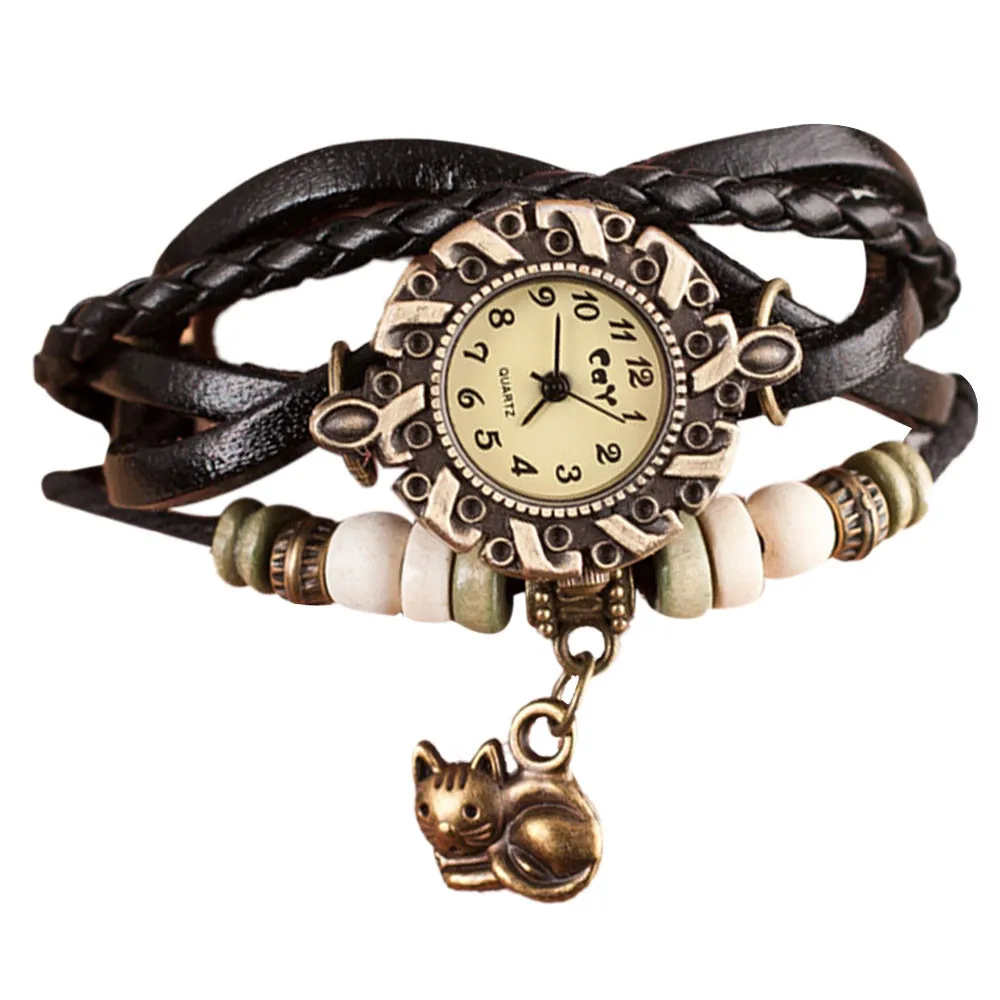 

Multicolor High Quality Women Genuine Leather Vintage Quartz Dress Watch Bracelet Wristwatches Leaf Gift Christmas Zegarek Damsk