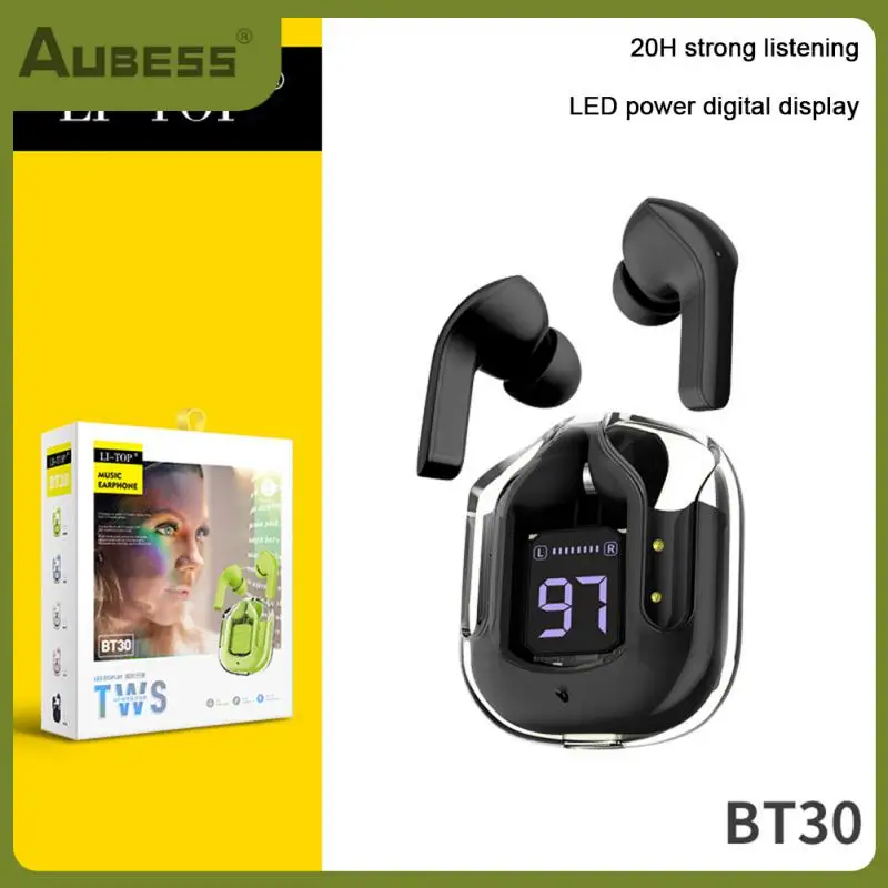 

Digital Display Voice Control Earphones Universal Headset Waterproof Transparent Headset Sports Earbuds Low Latency