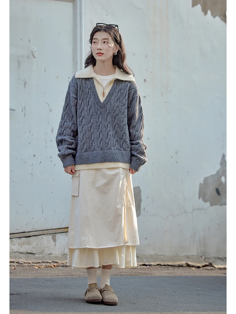 Женский свитер с воротником-поло Miding осень и зима 2024 новый свободный утолщенный