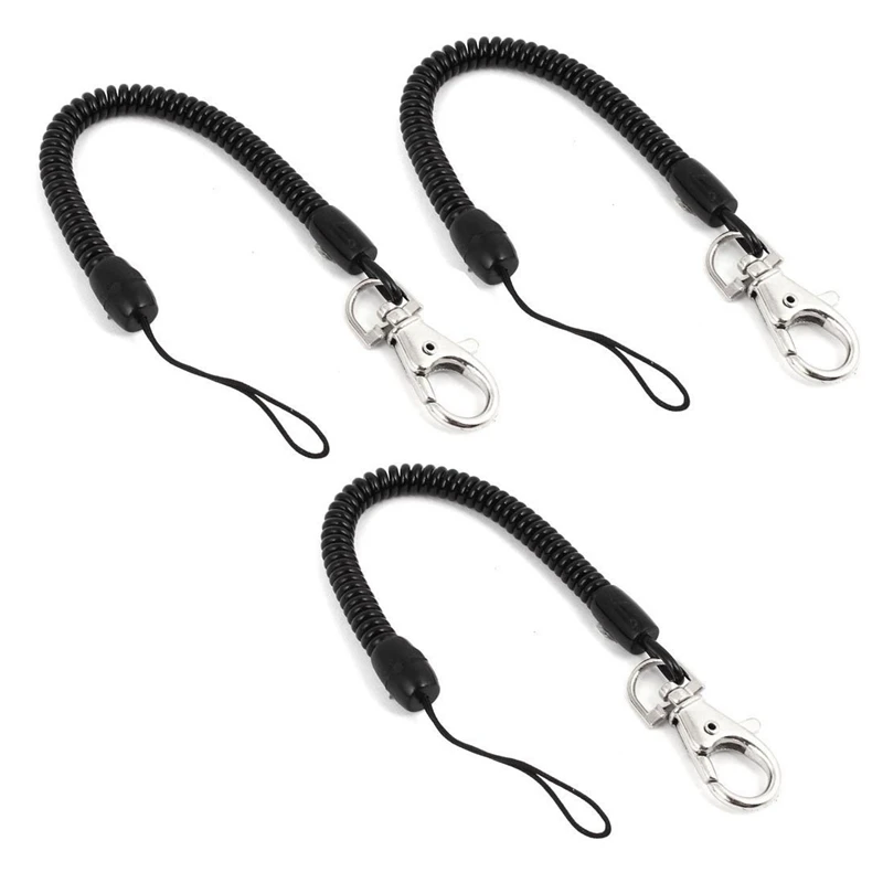 

Carabiner Key Chainring, Black 6 Coil Spring Elastic Strap Promotion