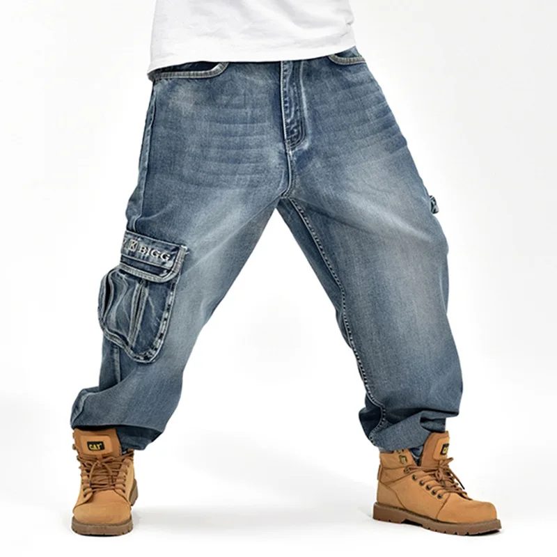 2022 New Japan Fashion Mens Straight Denim Cargo Pants Biker Men Baggy Jeans Loose Blue Jeans with Side Pockets Jeans Men
