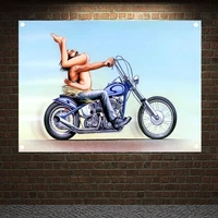 easy rider tapestry motorcycle riders canvas painting cafe racer motorcyclist banners flag pub club home wall decor motor poster