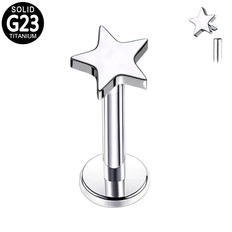 

G23 Titanium Labret Lip Rings Helix Earring Internal Thread Flat Star Top Ear Cartilage Tragus Labret Piercing Ring Body Jewelry