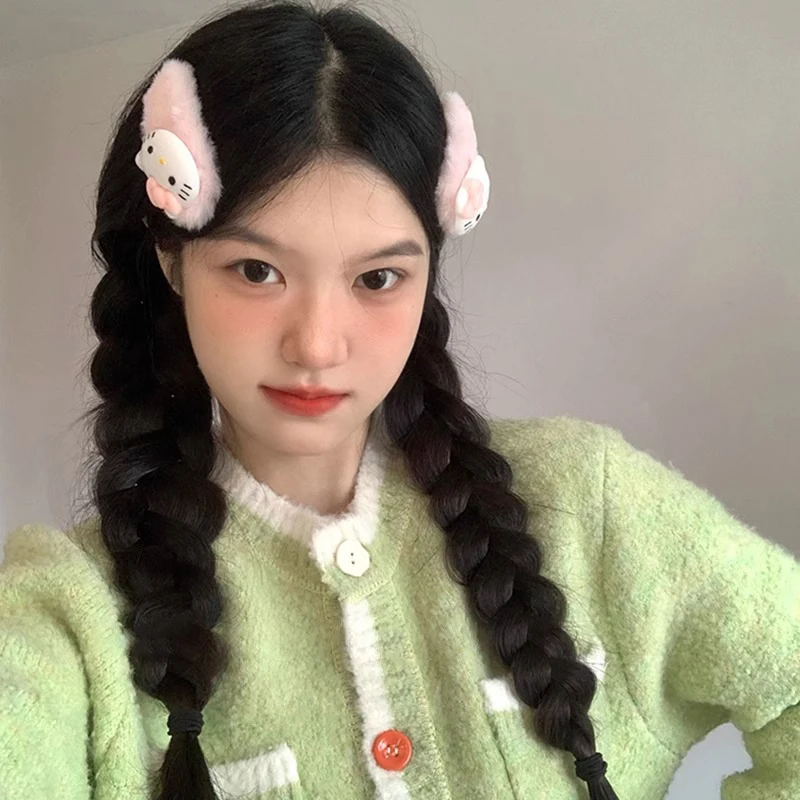 Sanrio Hello Kitty плюшевая заколка для волос с бантиком милый пушистый шарик розовая BB