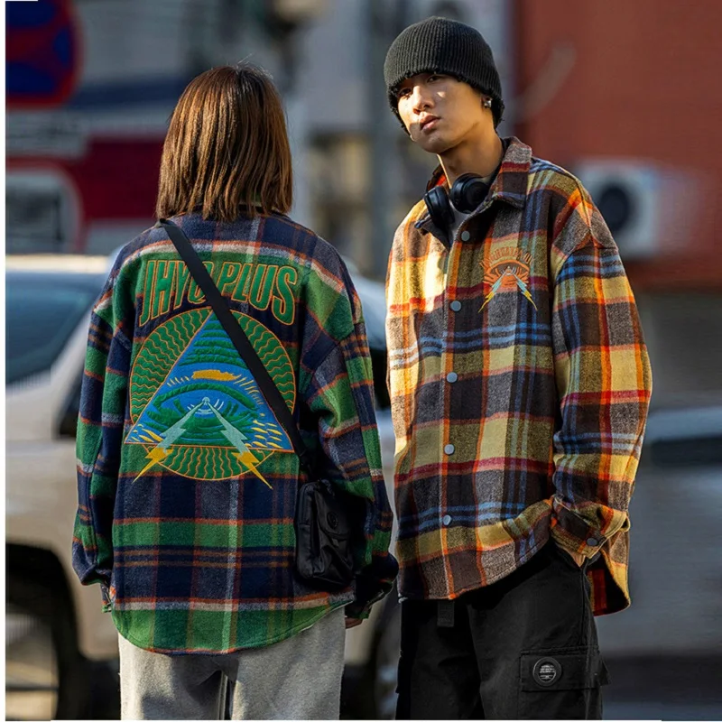 

Мужская Утепленная рубашка в клетку, с вышивкой в виде глазного яблока