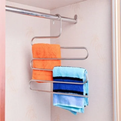 

1pcs Stainless Steel Wardrobe Storage S Type Pants Trousers Hanger Multi Layers Clothing Towel Storage Rack Closet Space Saver