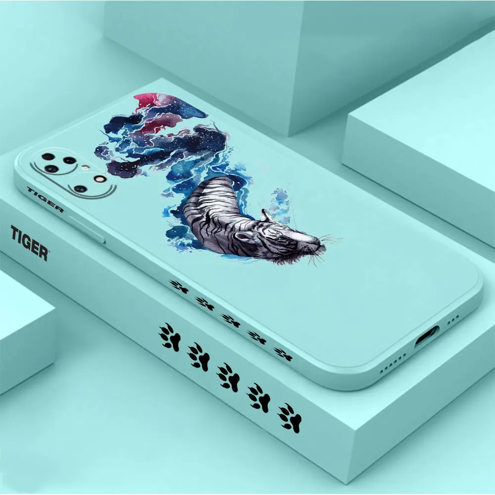 Fantasy Tatercolor Tiger Phone Case For Huawei P60 P50 P40 P30 P20 Mate 50 40 30 20 20X 10 Colour Liquid Silicone Cover Funda