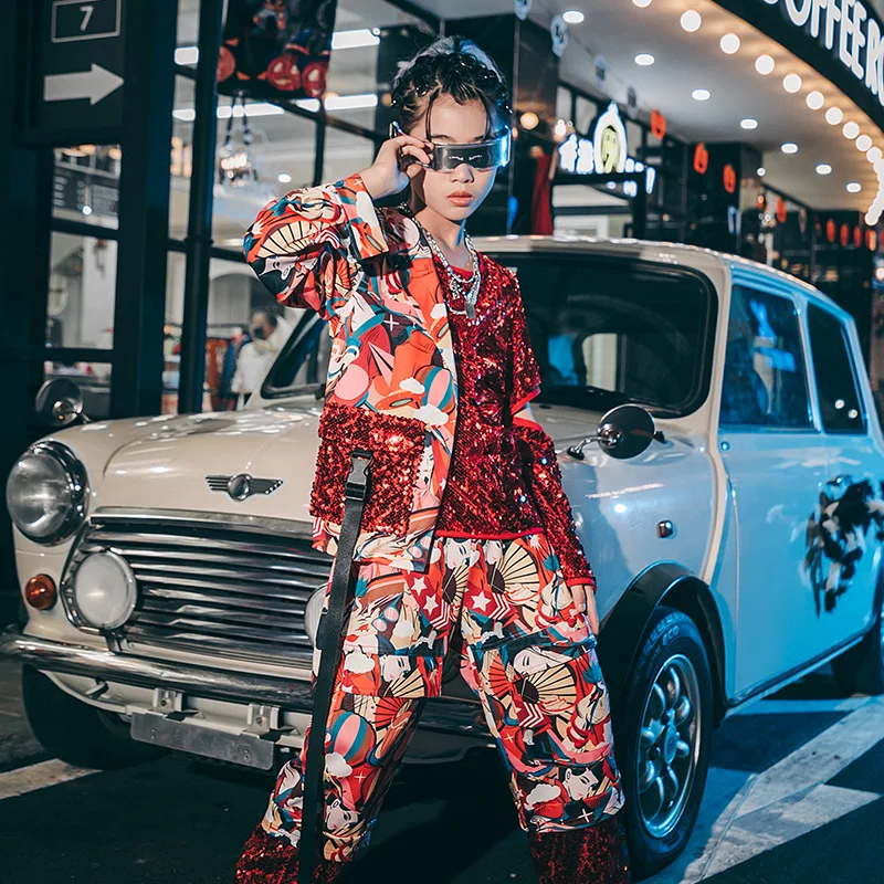 

Детские костюмы барабана для мальчиков, красивый красный костюм с блестками в стиле хип-хоп, одежда для джазовых танцев для девочек, детская...