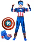 Костюм супергероя Капитана Америка мальчика Косплей Костюмперчаткищит реквизит для вечеринки
