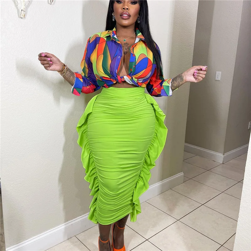 

Ruffles 2023 Summer Bodycon Skirt Vintage Bohemia Maxi Skirt Holiday Beach Elegant Elastic Waist Skirts Women Y2k Skirts