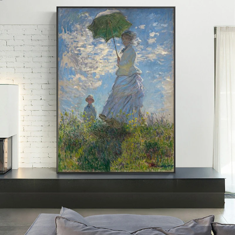Женщина с зонтиком - Мадам Моне и ее сын Знаменитые картины Клода Моне на холсте для стены.
