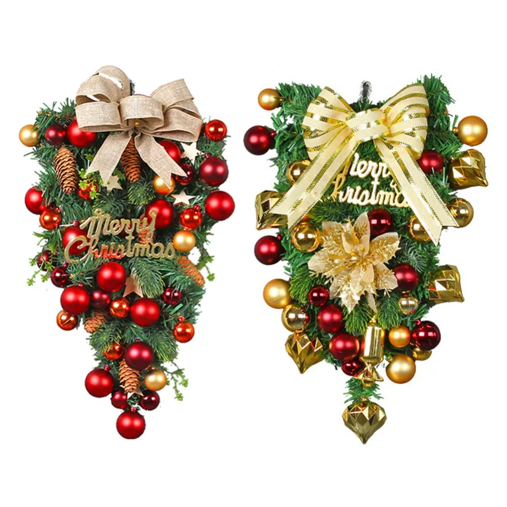 

Christmas Ball Wreath Holiday Decorations Artificial 18.5 Inch Teardrop Swag with Pine Cones Berry Clusters Ribbon Bows