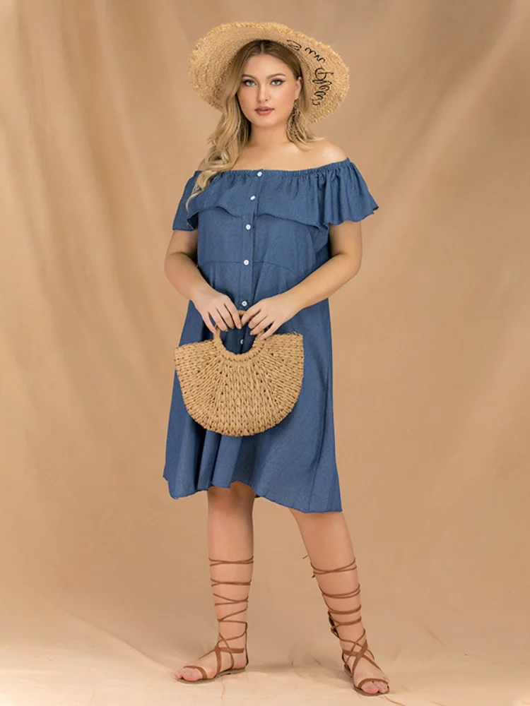 Women new one-shoulder high-grade loose plus size A denim dress vestidos femininos frete grátis  party dress