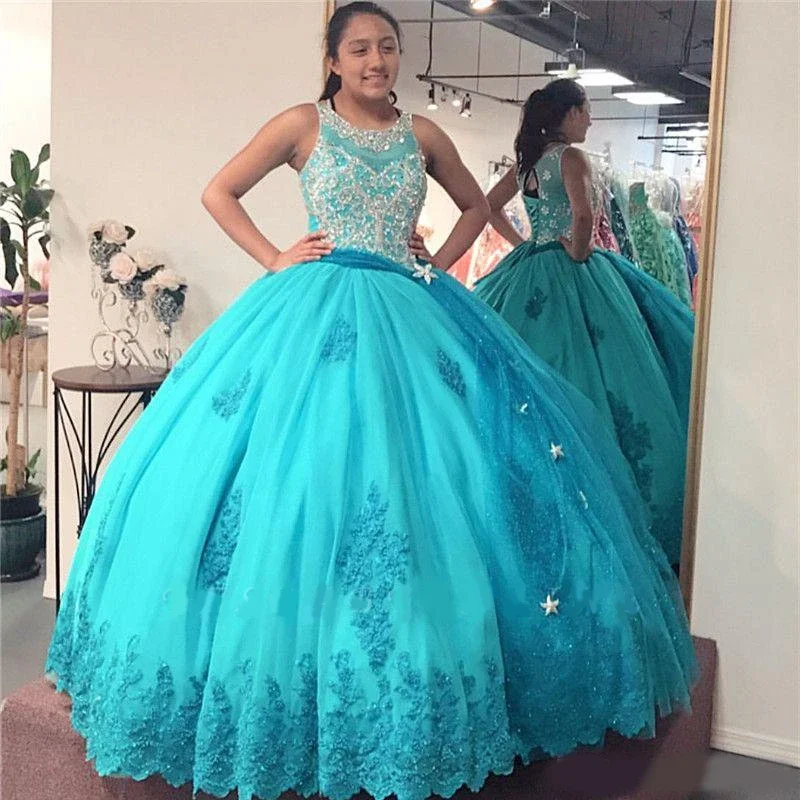 

ANGELSBRIDEP Aqua Quinceanera Dresses Beading Crystals Appliqued Sweet 15 Dress Prom Princess Pageant Gowns Vestido De 15 Anos