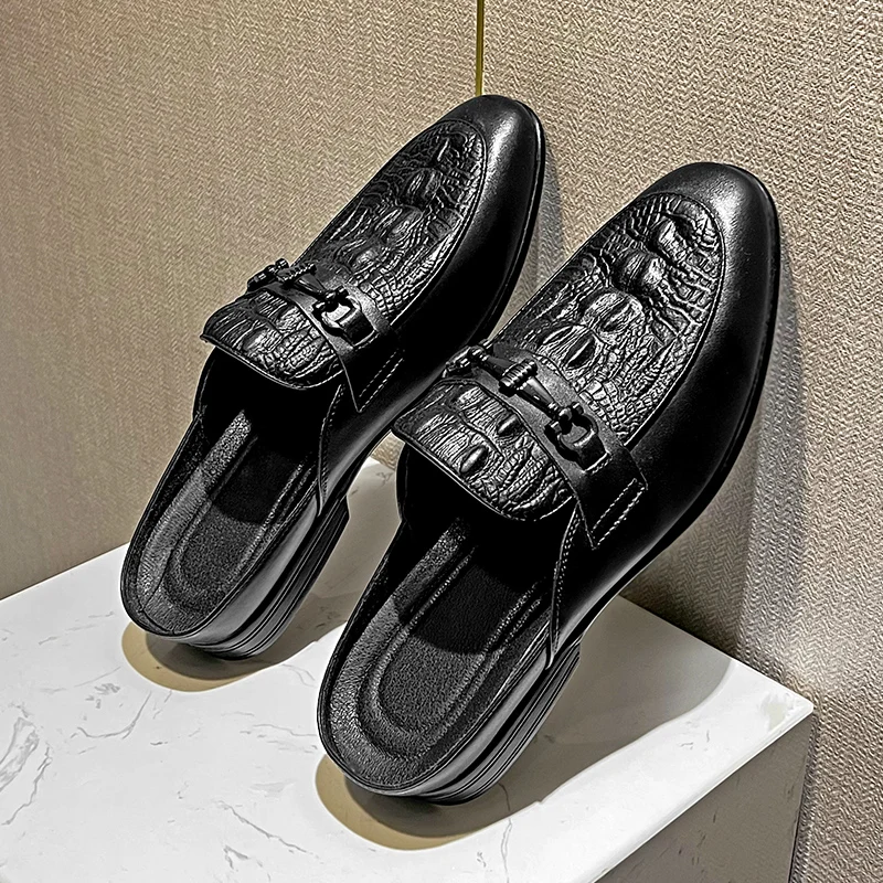 

Luxury Brand Designer Men's Shoes Fashion Half Shoes For Men Casual Shoes High Quality Leather Beach Slippers Summer Man Sandals