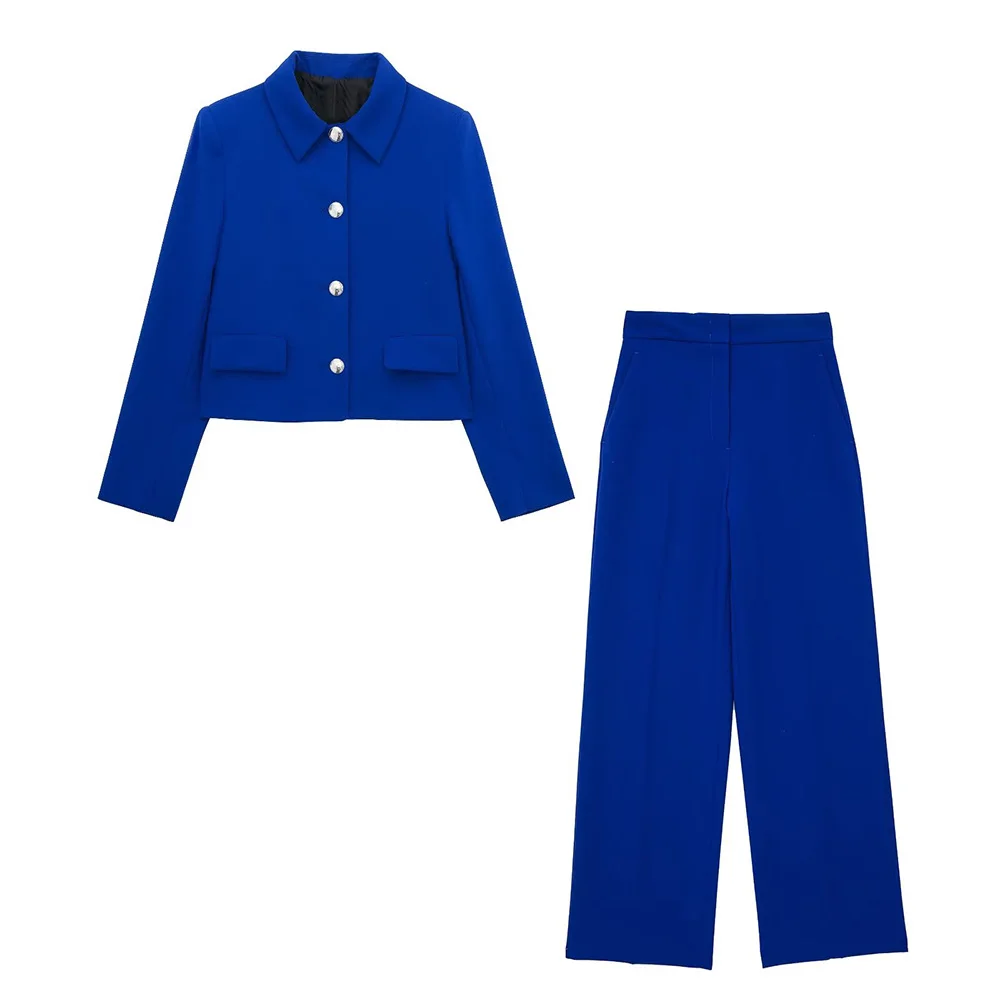 

DiYiG Women's 2022 New Fashion Blazers England Style Basics Simple Single Breasted Coat Wide Leg Pants Office Lady Casual Suits