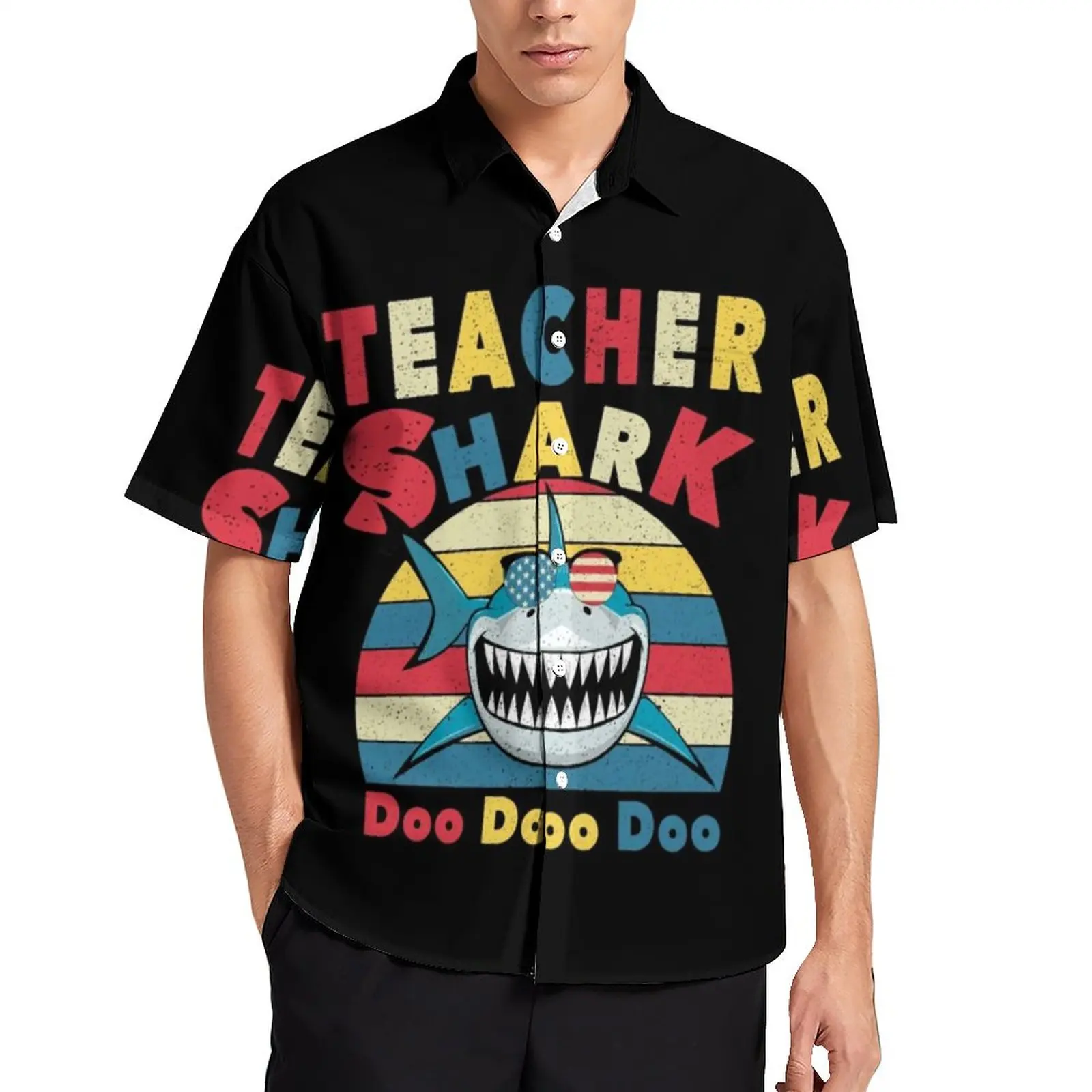 

Забавные повседневные рубашки с изображением учителя акулы, рубашка для отпуска Dooo Doo, гавайская уличная одежда, блузки, мужские узоры 3XL 4XL