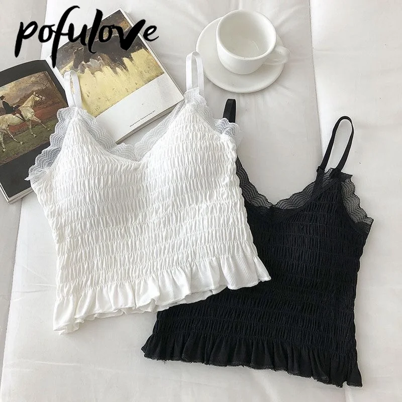 

Кружевная плиссированная майка, женский бюстгальтер, шифоновый белый короткий топ на бретелях, нижнее белье с тонкой подошвой, оптовая продажа