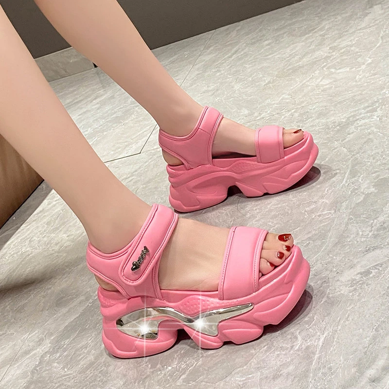 Summer Wedges Sandals 8CM Ladies Beach Slippers High Heel Sandals Women Casual Shoes Platform Chunky White Shoes Sandalias Mujer