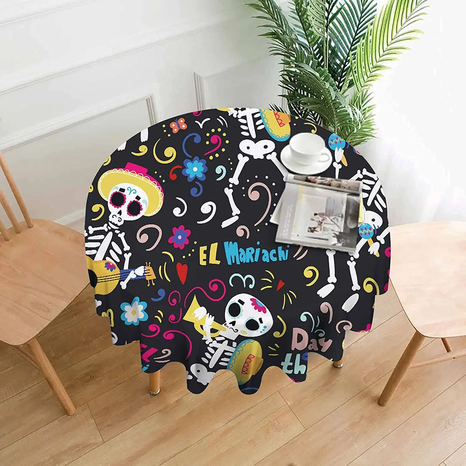 

Круглая скатерть с рисунком скелета День мертвых сахарный череп черная Рождественская скатерть чехол для круглого стола на Рождество