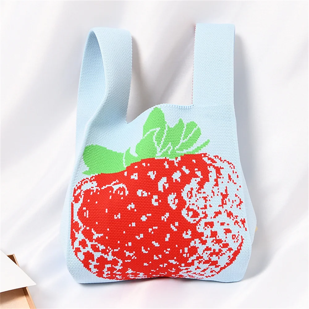 New Knitted Bag Student Cute Panda Cat Print Handbag Women Retro Mini Knot Wrist Bag Japanese Lady Leisure Tote Bag حقيبة تسوق