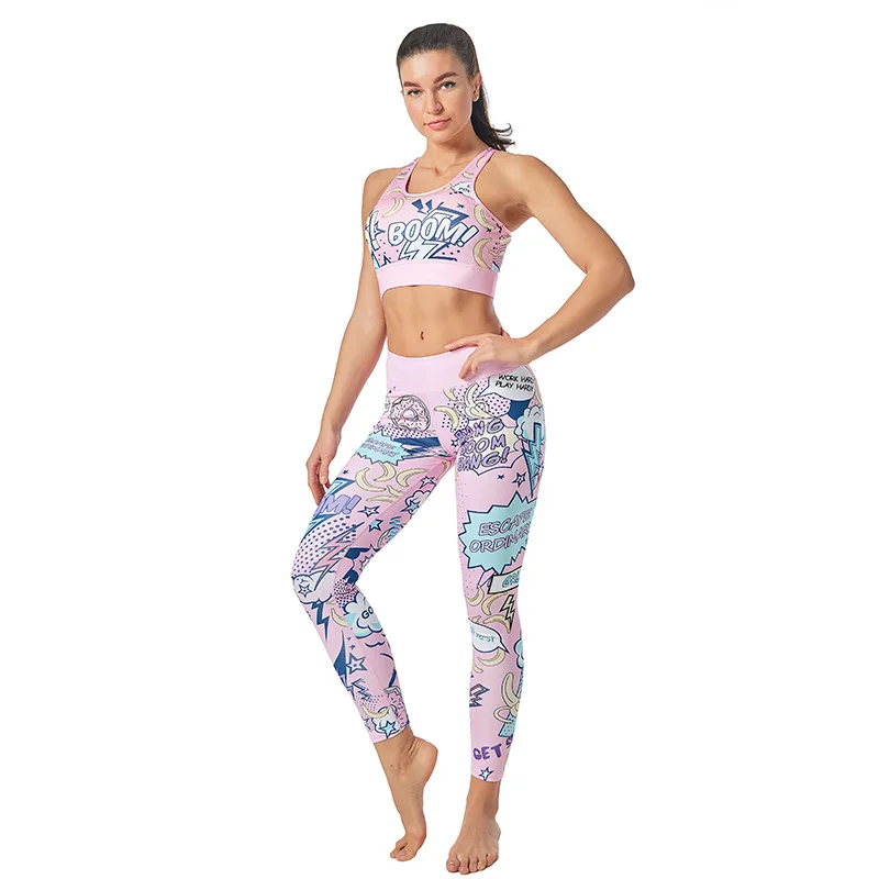 

Women Print Cartoon Banana Boom Running Yoga Suits Sportswear High Waist Fitness Pants Harajuku Sports Set Gym Workout Clothes