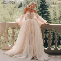 charming champagne wedding dresses for women puffy sleeve sweetheart appliques lace bride gowns bridal gown vestido de novia