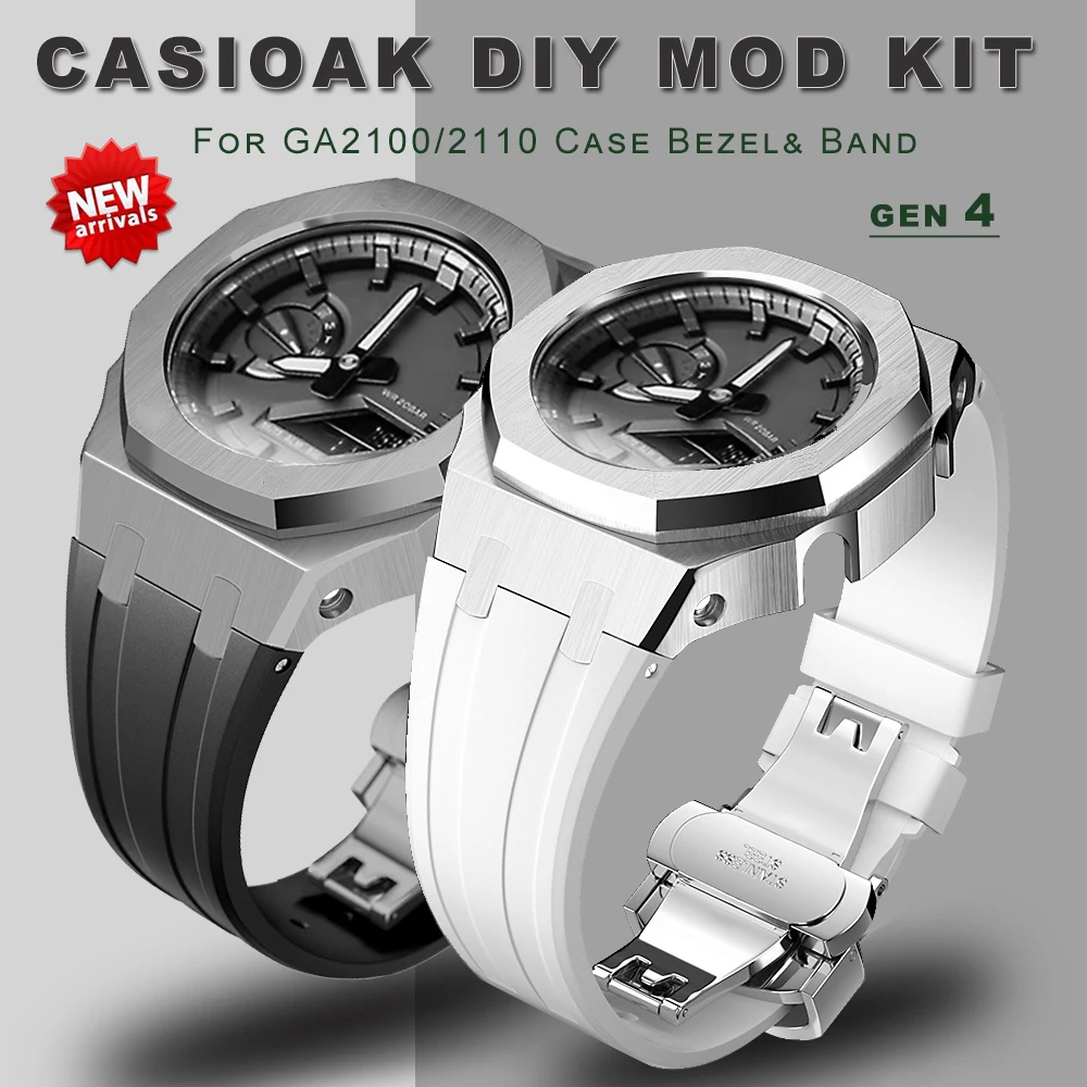 

Новинка, набор для модификации Gen4 GA2100 Casioak Mod, металлический корпус, рамка для Casio G shock ga2110, металлические резиновые ремешки, аксессуары